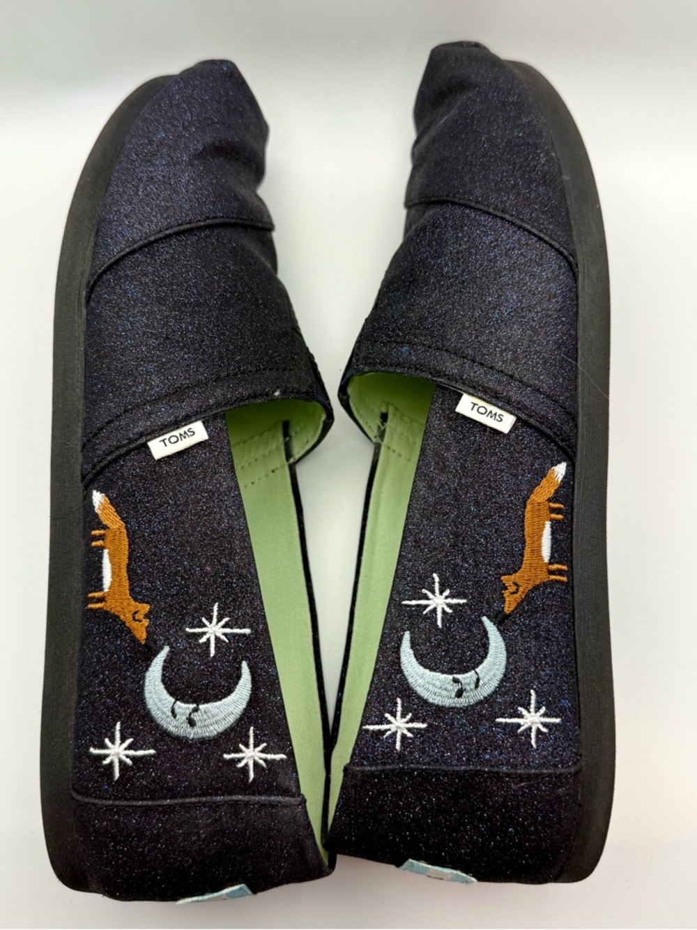 TOMS-Alpargata-Midnight Blue Sparkle Glitter Embroidered Fox-Size 8.5-In Box-EUC - Picture 4 of 16